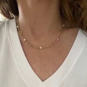 Anthropologie Serefina Gold and Pearl Chain Link necklace